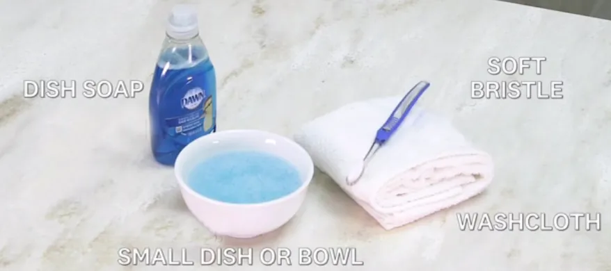 prepare soap and brush and bowl and washcloth